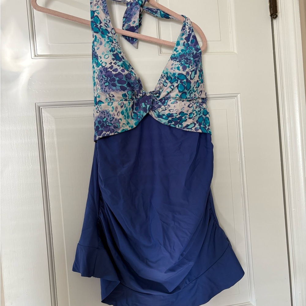 Blue and Floral Swim Dress